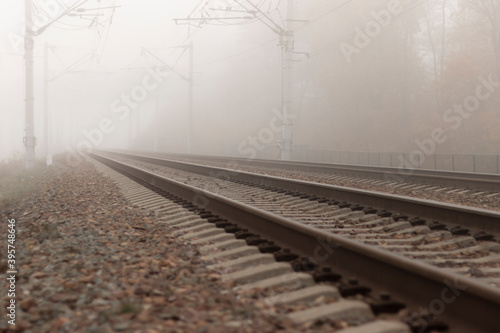 Railroad tracks stretching into the misty distance. The path into fog and uncertainty.
