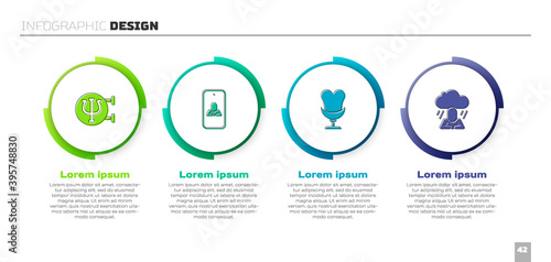 Set Psychology, Psi, Psychologist online, Armchair and Depression. Business infographic template. Vector illustration