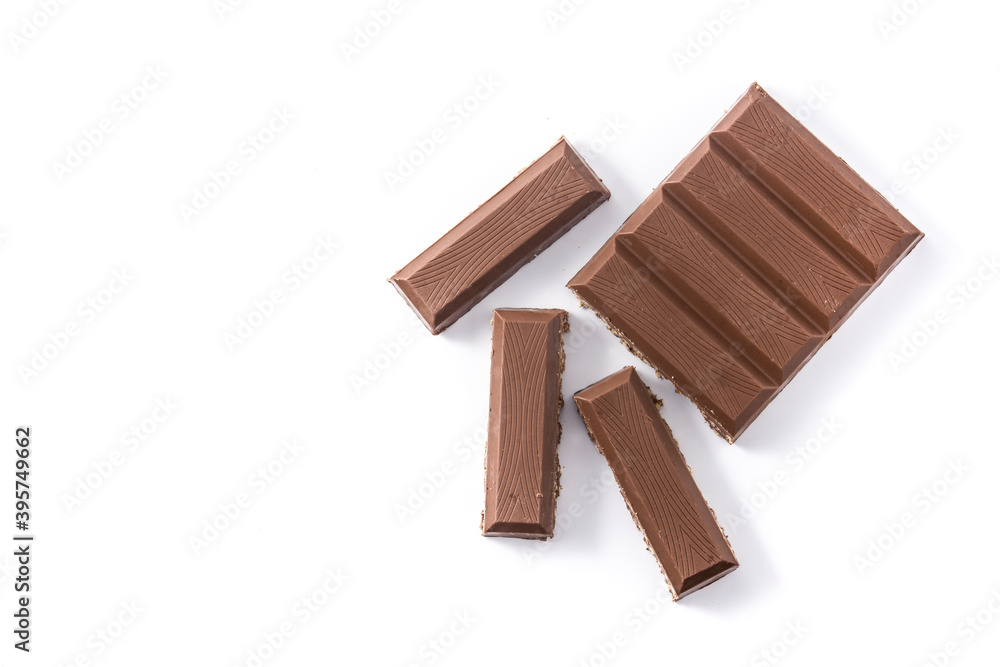 Chocolate turron nougat with puffed rice for Christmas isolated on white background Chocolate turron nougat with puffed rice for Christmas isolated on white background