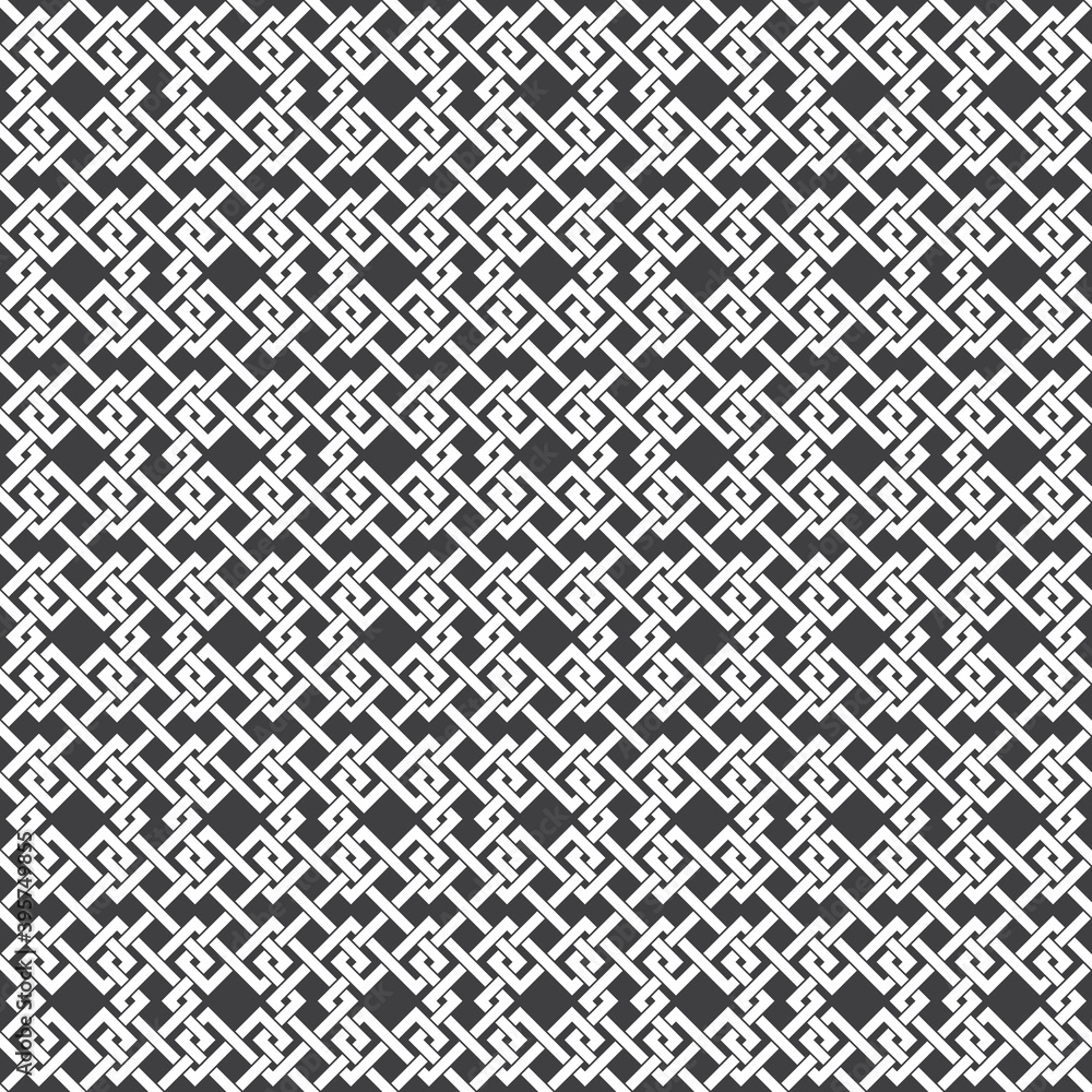 Abstract seamless pattern of intersecting lines. Swatch of white lines on a black background.