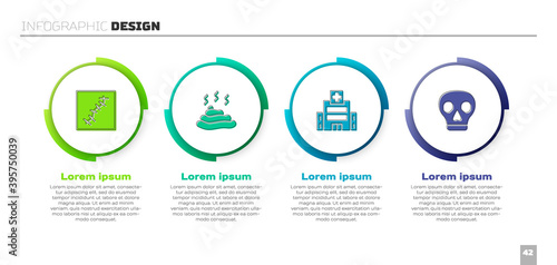 Set Scar with suture, Shit, Medical hospital building and Skull. Business infographic template. Vector.