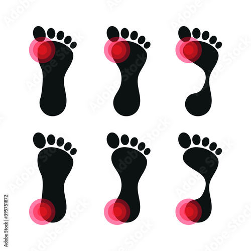 Vector image. Icon of a foot with localized pain.