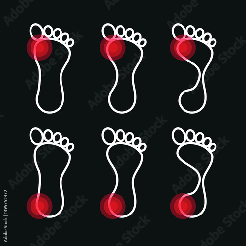 Vector image. Icon of a foot with localized pain.