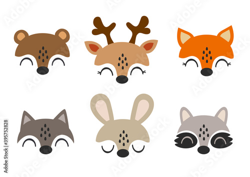set of isolated baby animals faces 
