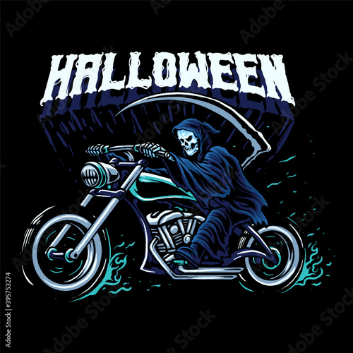 motorcycle grim reaper vector illustration
