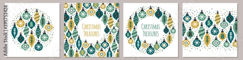 Cute set of Christmas backgrounds with hand drawn Christmas balls