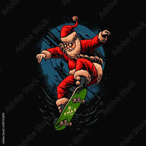santa skateboarding vector illustration