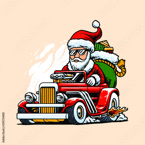 santa claus with a car
