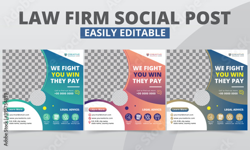 Premium Quality Law Firms Social Media Post Design layout for Lawyer consult promo timeline. Easy to edit geometric social media header templates & square Web Banner digital marketing vector.