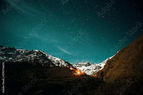 Fire in rugged mountainous landscape © moodboard