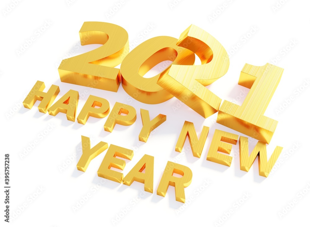 Glittering gold colors 2021 happy new year on a white scene 3D rendering wallpaper background Glittering gold colors 2021 happy new year on a white scene 3D rendering wallpaper background