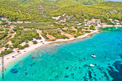 Scenic turquoise beach on Korcula island aerial view