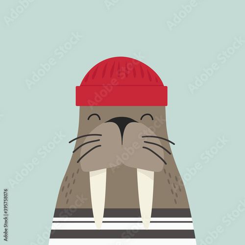 Cute walrus sailor shirt with red hat