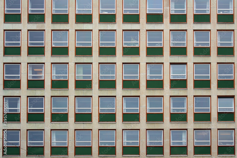 facade of a building with geometric pattern of windows