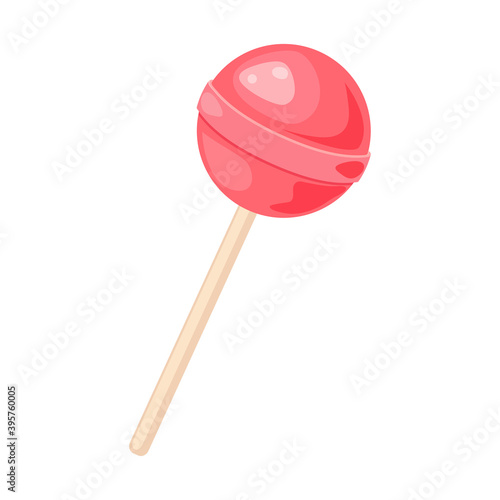 Lollipop vector illustration isolated on white background. Cartoon pink round popsicle on stick. Lolly candy sucker for kids. Vector clipart icon. Eps 10 design.