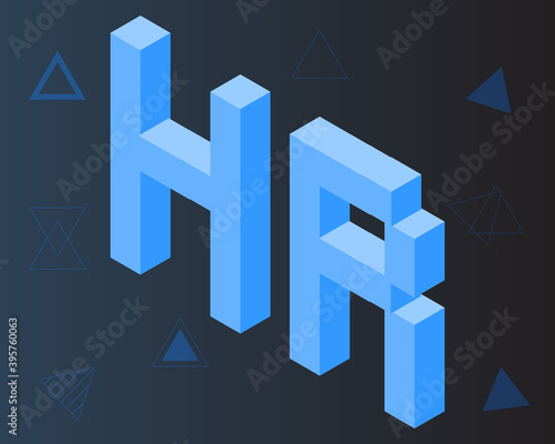 isometric HR or Human Resources word for banner