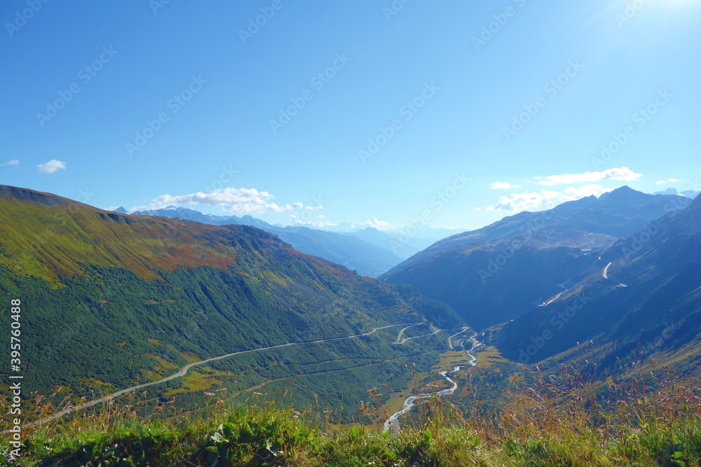 Furka pass mountain road in Switzerland, Europe