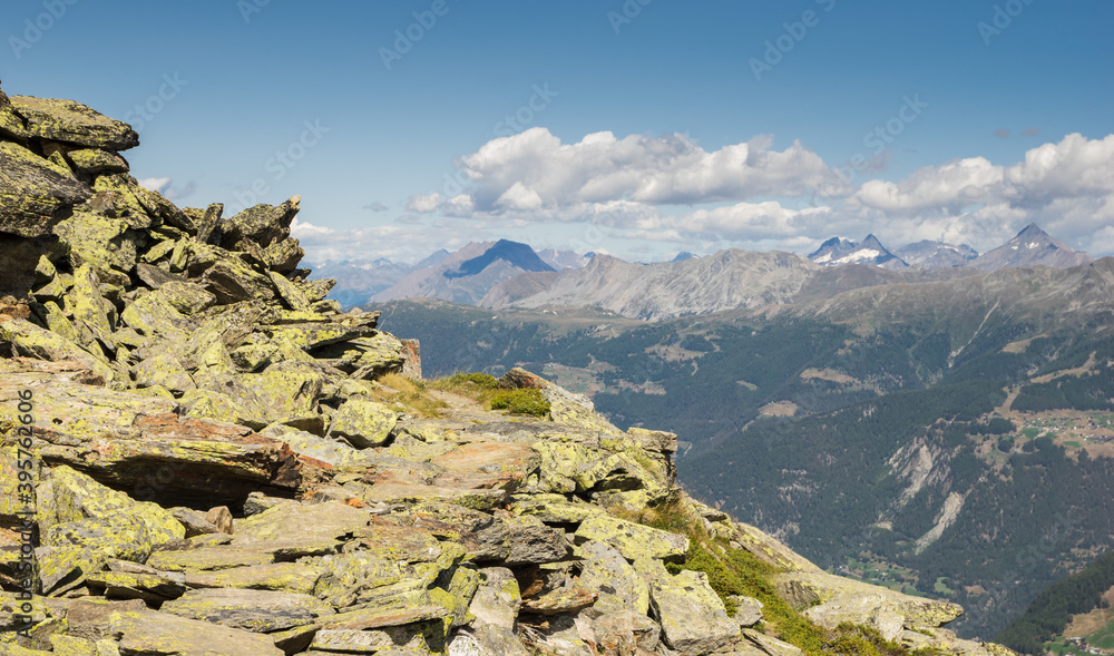 Obraz premium Mountain path and swiss Alps in the background