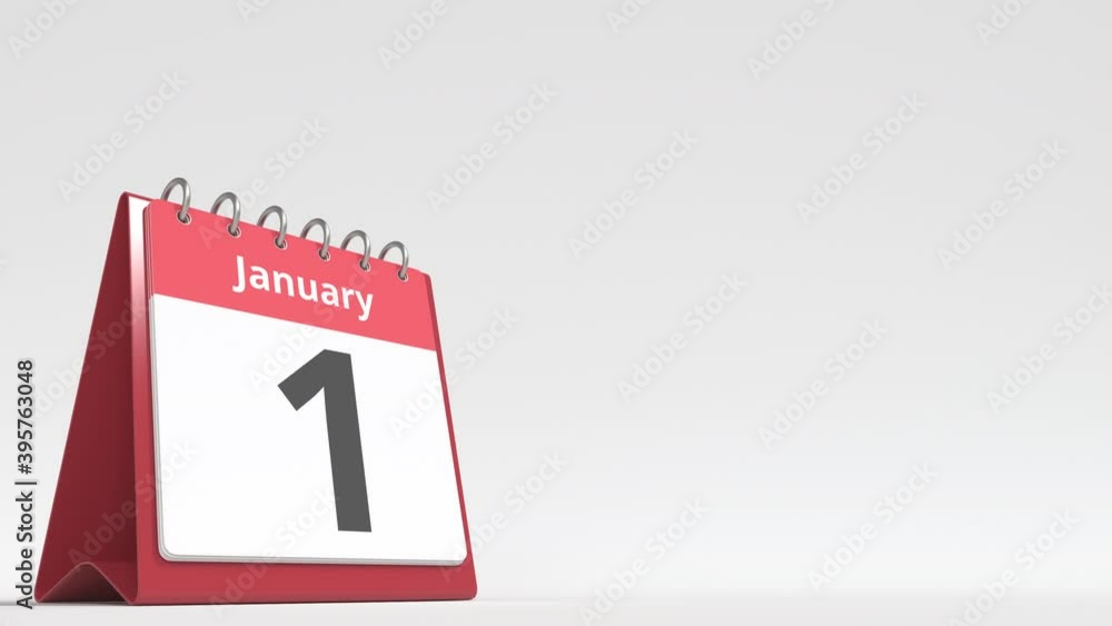 January 1 date on the flip desk calendar page, blank space for user text, 3d animation January 1 date on the flip desk calendar page, blank space for user text, 3d animation