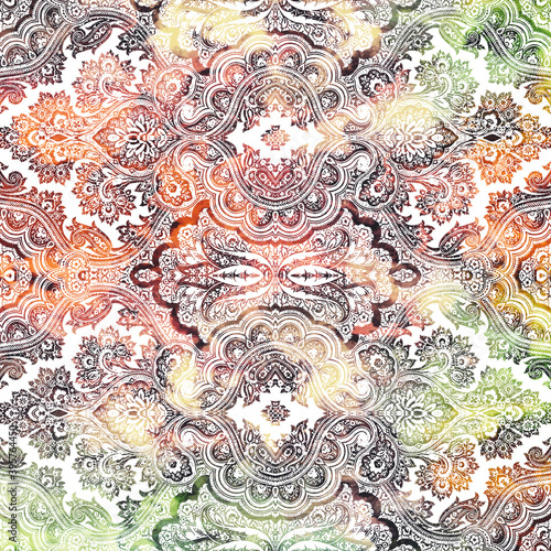 Geometric damask seamless pattern with grunge texture 