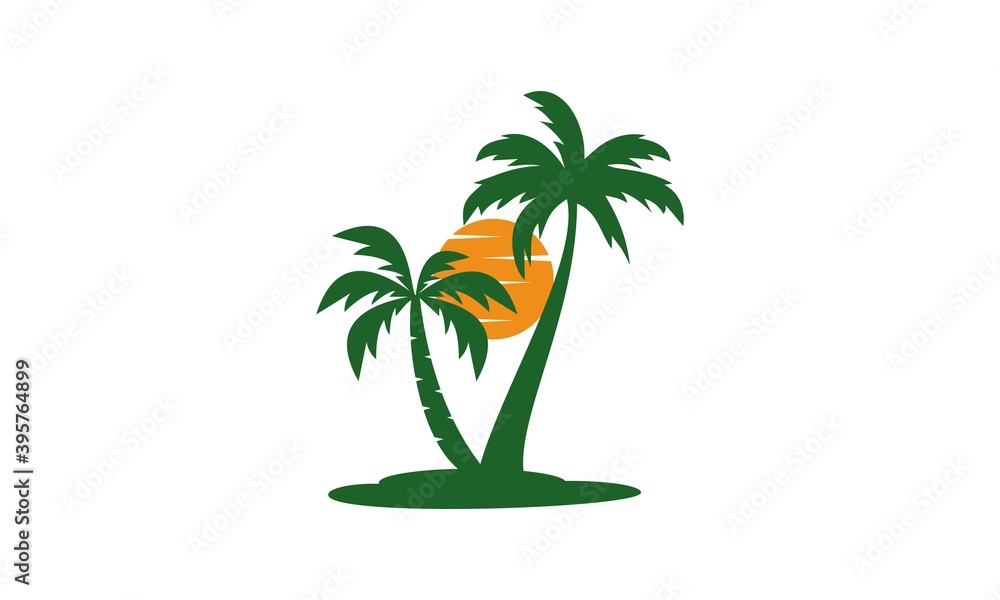 sun beach vector logo coconut