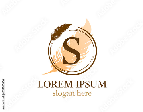 Feather letter S icon design, vector design concept circle feather with letter for initial luxury business, firm, law service, notary, boutique and more brand identity.