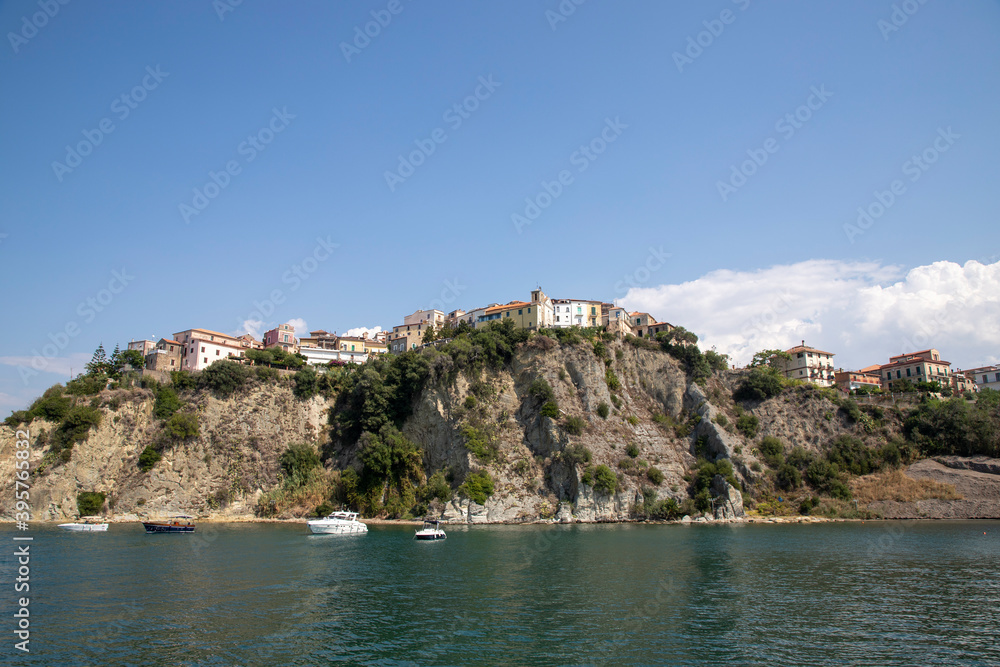 Panoramic view in Agropoli with the sea in the background.