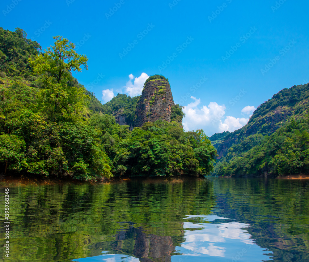 Danxia landform in China. Mountain forest pictures. Danxia landform in China. Mountain forest pictures.