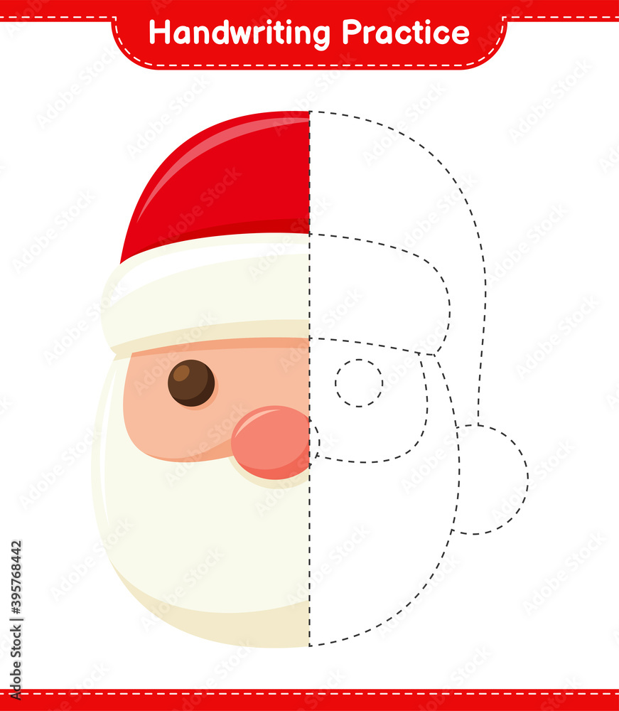 Handwriting practice. Tracing lines of Santa Claus. Educational children game, printable worksheet, vector illustration Handwriting practice. Tracing lines of Santa Claus. Educational children game, printable worksheet, vector illustration