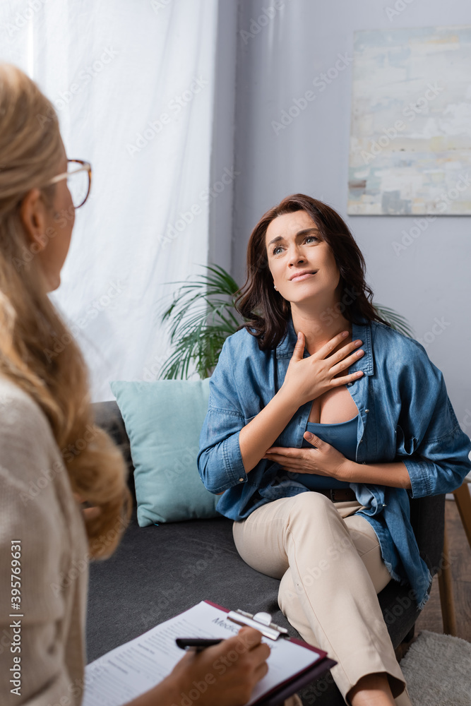 brunette woman appreciating help of therapist, stock image brunette woman appreciating help of therapist, stock image