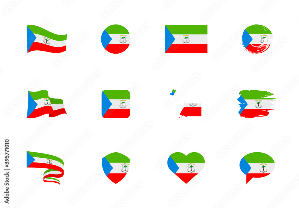 Equatorial Guinea flag - flat collection. Flags of different shaped twelve flat icons. Equatorial Guinea flag - flat collection. Flags of different shaped twelve flat icons.