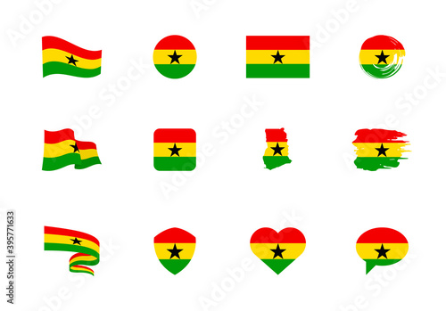 Ghana flag - flat collection. Flags of different shaped twelve flat icons. photo