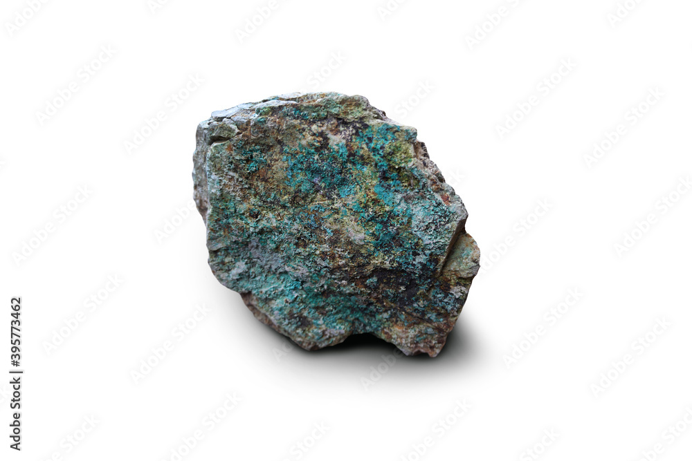 malachite rock isolated on a white background. Copper carbonate hydroxide mineral. malachite rock isolated on a white background. Copper carbonate hydroxide mineral.