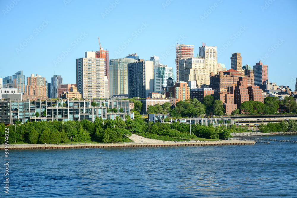 New York, NY, USA - JUNE 2, 2019: Pier 15 at East River Esplanade New York, NY, USA - JUNE 2, 2019: Pier 15 at East River Esplanade
