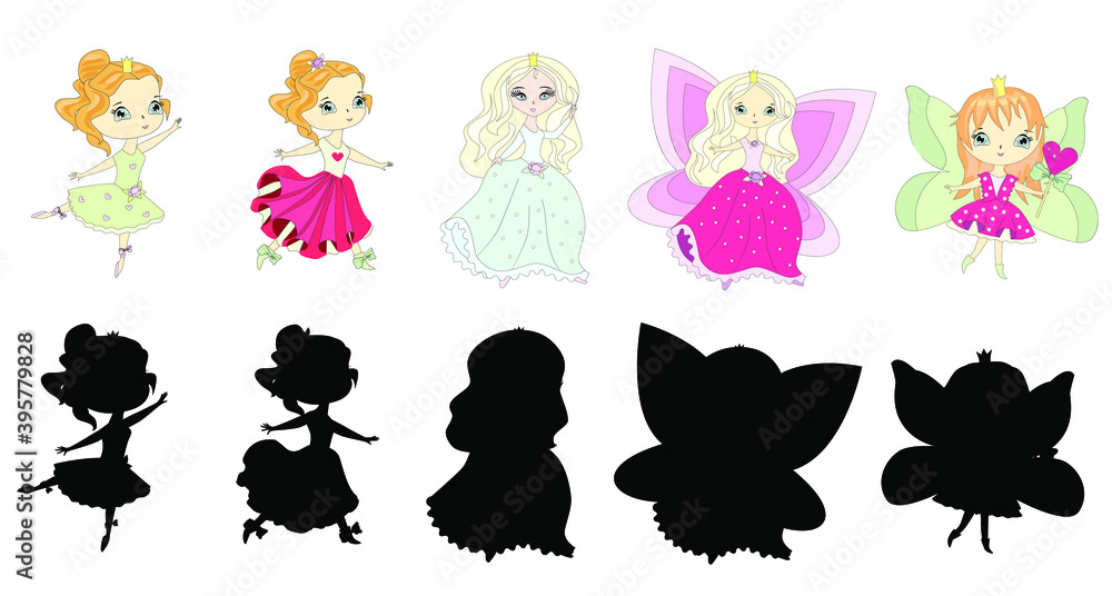 Obraz premium Beautiful princesses in ball gowns. Silhouettes of princesses. Vector illustration.