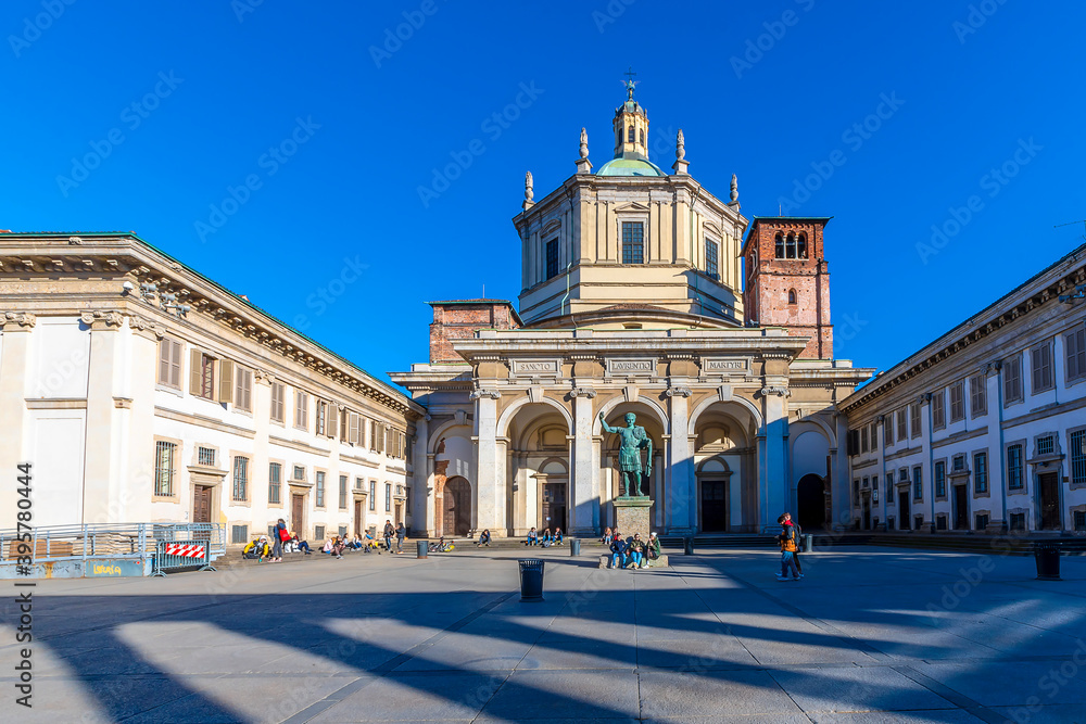 Columns of St. Lawrence and San Lorenzo Basilica view in Milano City.