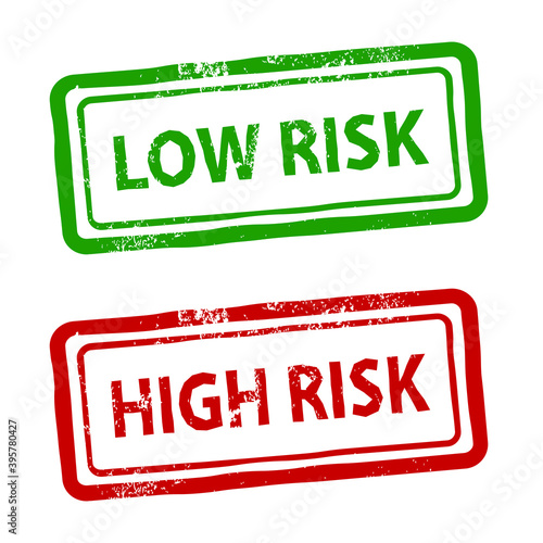 low risk and high risk rubber stamp set, vector illustration