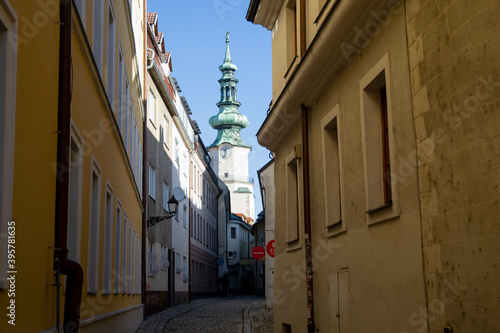 Photography Narrow street in the town. Michal´s Gate in Bratislava.
