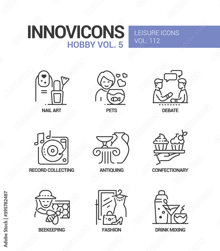 Hobby and activities - line design style icons set Hobby and activities - line design style icons set