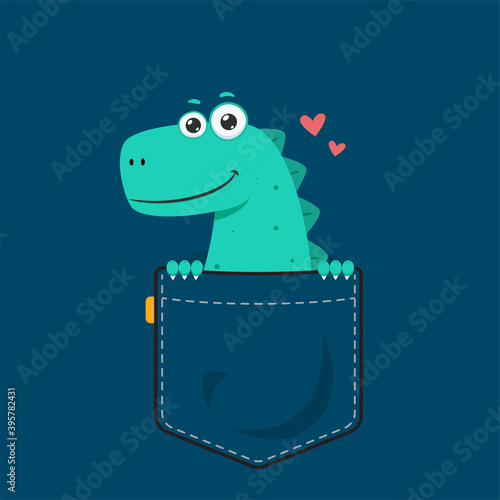 A dino in a pocket. isolated Vector Illustration