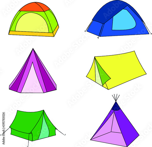Set of tourist tents for vector icons and logo