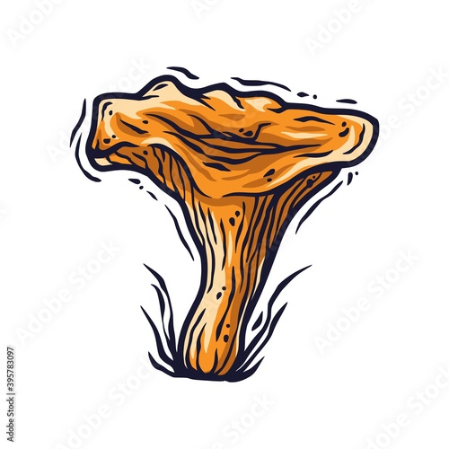 Colored element of chanterelle. Seasonal autumn vector illustration of mushroom for any kinds of design or vegan menu