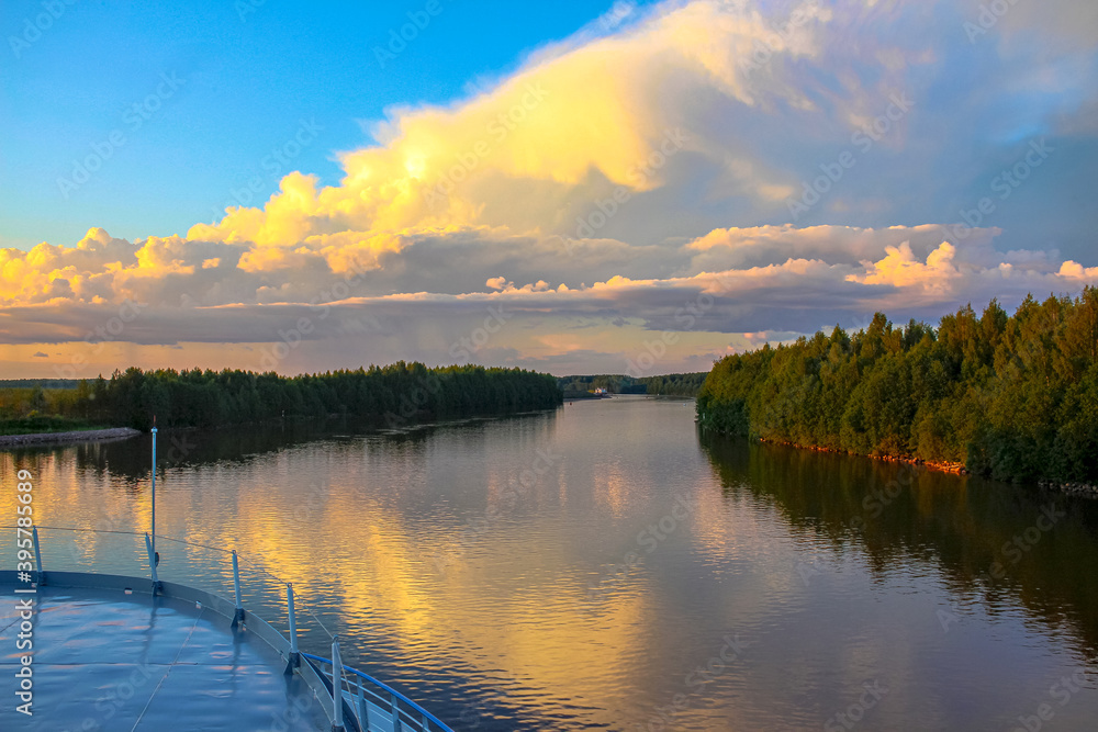 Sunset on the Volga-Baltic Waterway, Russia