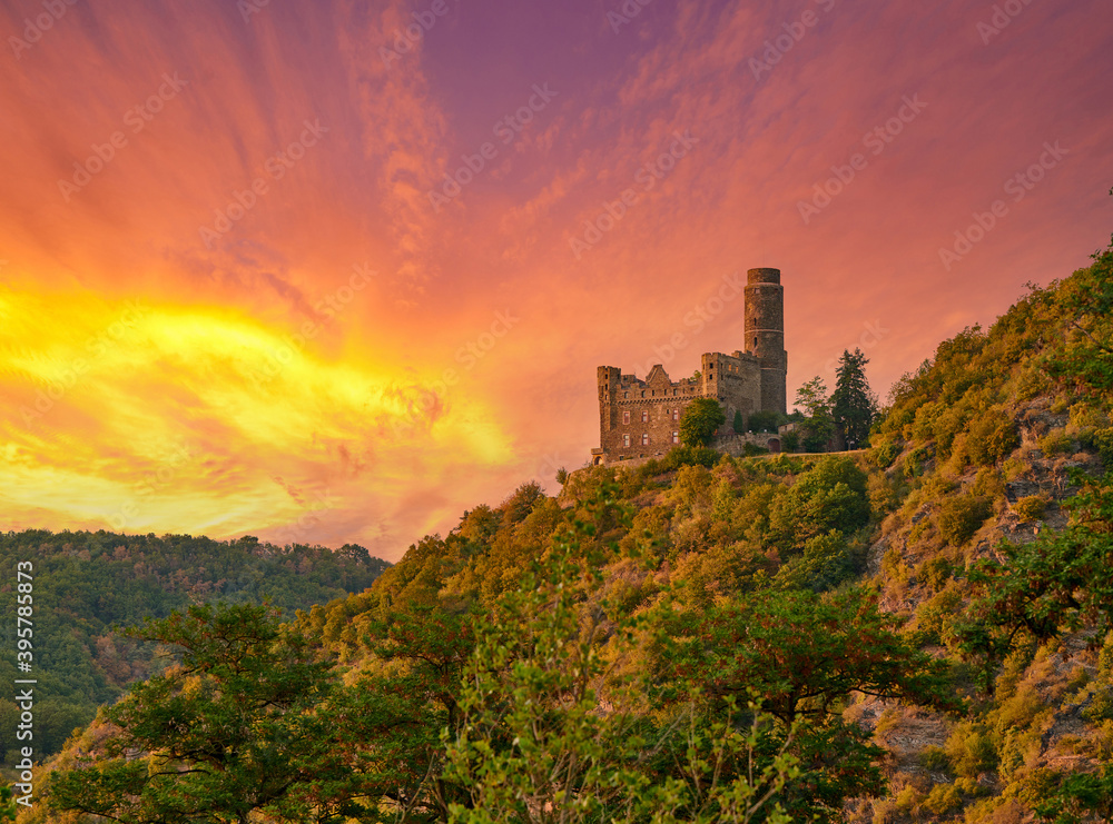 Maus Castle at sunset, Rhine Valley, Germany Maus Castle at sunset, Rhine Valley, Germany