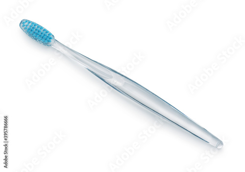 Top view of transparent plastic toothbrush