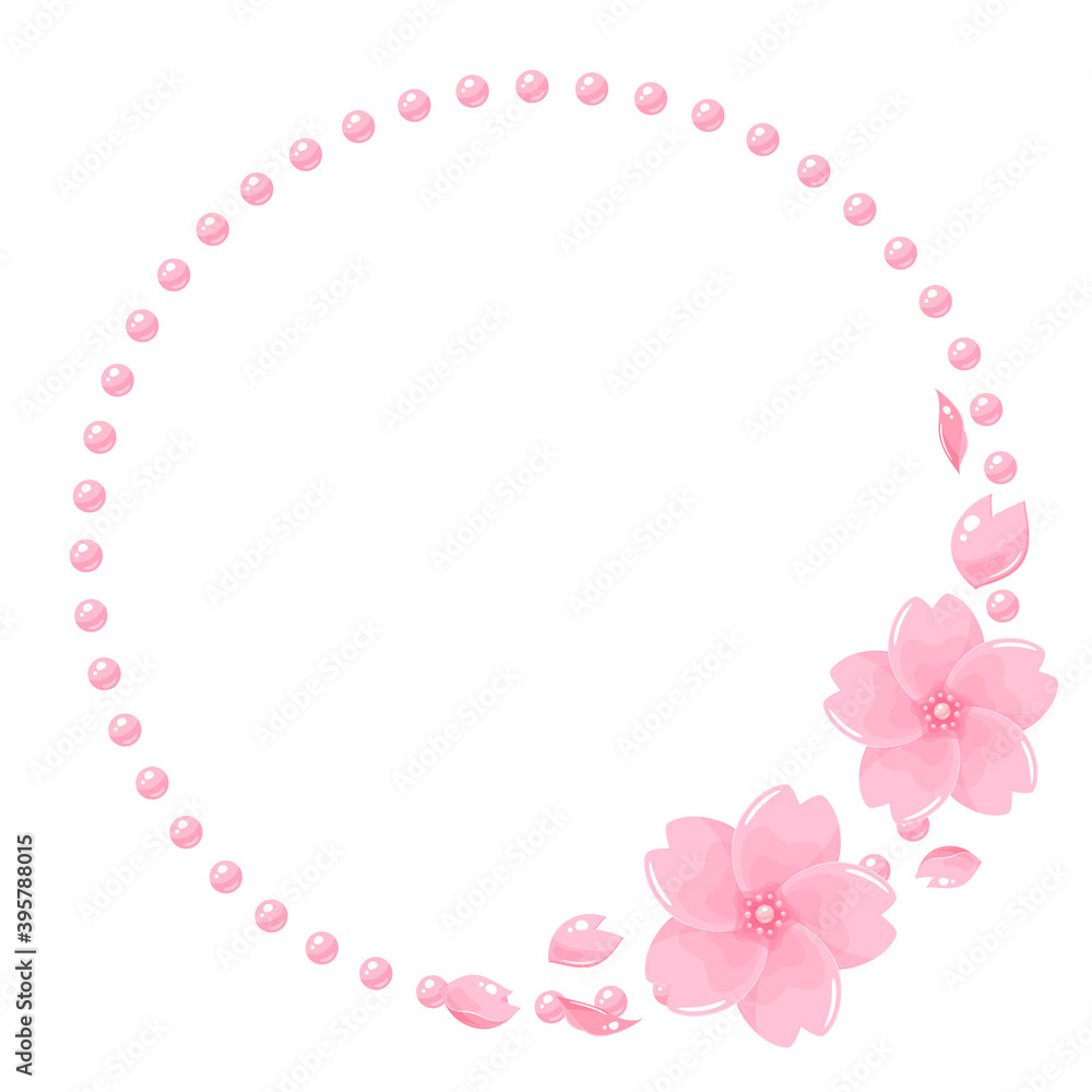 光沢のある桜の丸いフレーム素材_和風イラスト