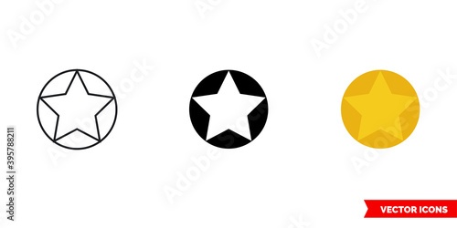 Star in the circle icon of 3 types color, black and white, outline. Isolated vector sign symbol.