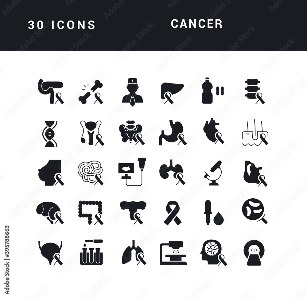 Set of simple icons of Cancer Set of simple icons of Cancer