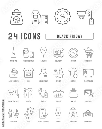Set of linear icons of Black Friday