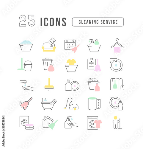 Set of linear icons of Cleaning Service